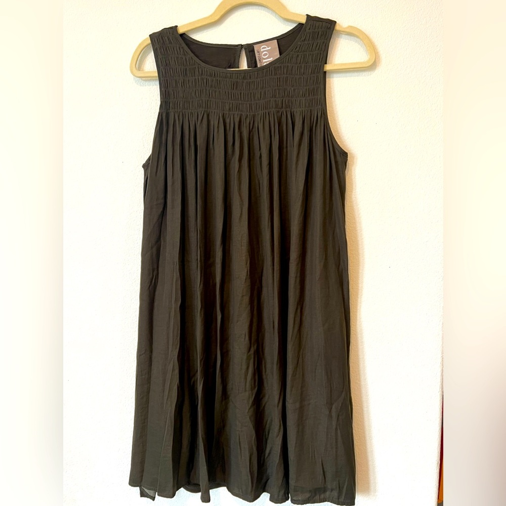 Anthropologie Olive Green Dolan Left Coast Smocked Trapeze Tank Dress XS